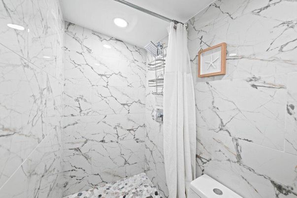 Bathroom, Interior, Marble Walls, Recessed Lighting