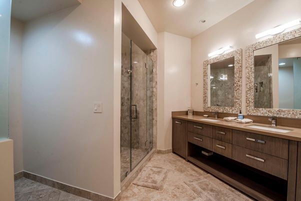 Bathroom, Dual Sink Vanities, Glass Shower, Interior, Recessed Lighting