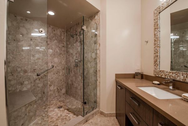 Bathroom, Glass Shower, Interior, Recessed Lighting