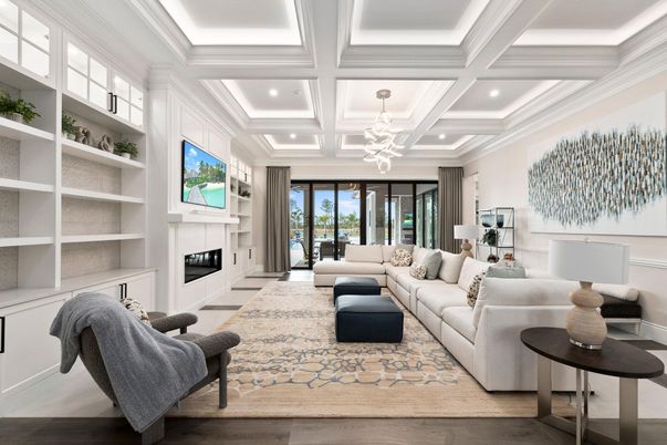 Fireplace, Interior, Living room, Pendant Lights, Recessed Lighting, Wood Texture Flooring
