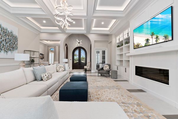 Fireplace, Interior, Living room, Pendant Lights, Recessed Lighting