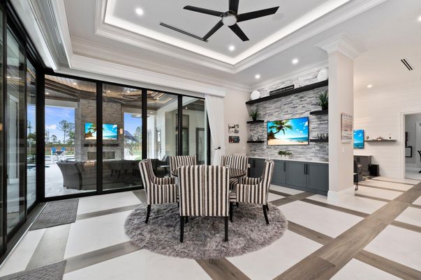 Dining room, Interior, Recessed Lighting, Stone Walls
