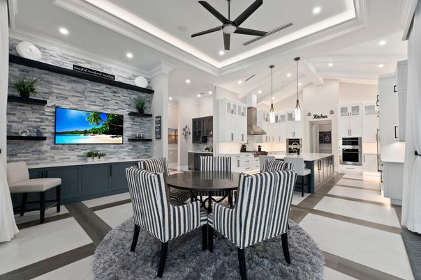 Dining room, Interior, Kitchen, Pendant Lights, Recessed Lighting, Stainless Steel Appliances, Stone Walls