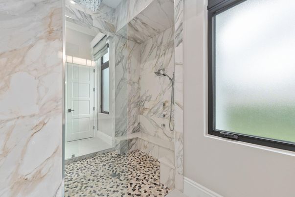 Bathroom, Glass Shower, Interior, Marble Walls