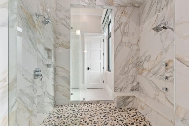 Bathroom, Glass Shower, Interior, Marble Walls