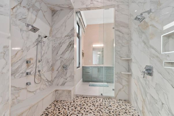 Bathroom, Glass Shower, Interior, Marble Walls