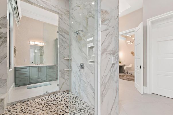 Bathroom, Glass Shower, Interior, Marble Walls