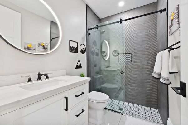 Bathroom, Glass Shower, Interior, Recessed Lighting