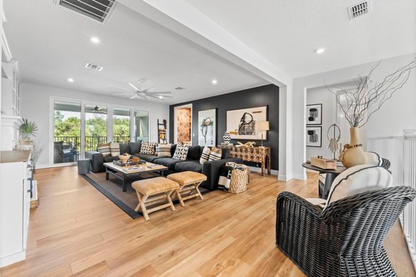 Interior, Living room, Recessed Lighting, Wood Texture Flooring