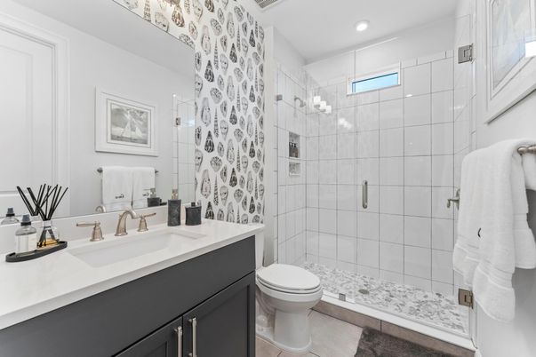 Bathroom, Glass Shower, Interior, Recessed Lighting