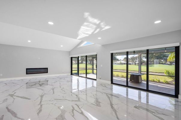 Empty room, Fireplace, Interior, Marble, Recessed Lighting
