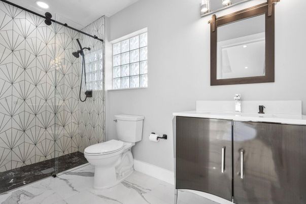 Bathroom, Glass Shower, Interior, Marble, Recessed Lighting