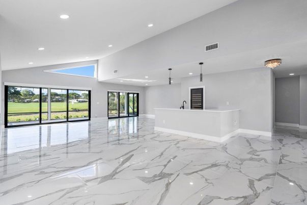Empty room, Interior, Marble, Pendant Lights, Recessed Lighting