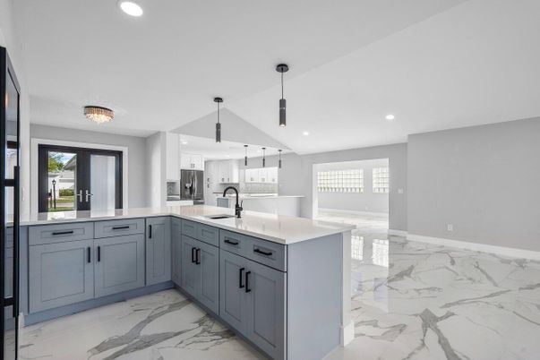 Interior, Kitchen, Marble, Pendant Lights, Recessed Lighting