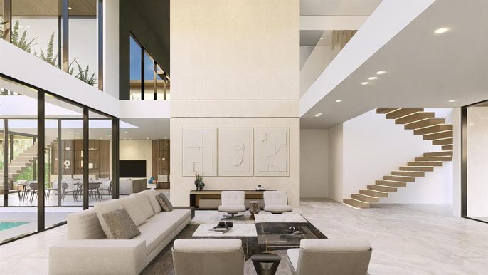 Interior, Living room, Marble, Recessed Lighting