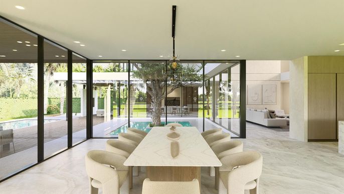 Dining room, Interior, Living room, Recessed Lighting, Sun Room
