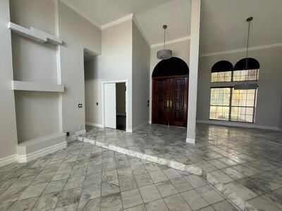 Empty room, Interior, Marble, Pendant Lights