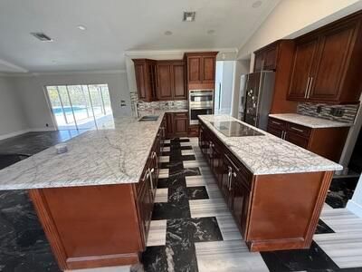Interior, Kitchen, Marble, Recessed Lighting, Stainless Steel Appliances