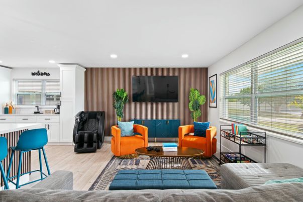 Interior, Living room, Recessed Lighting, Wood Texture Flooring