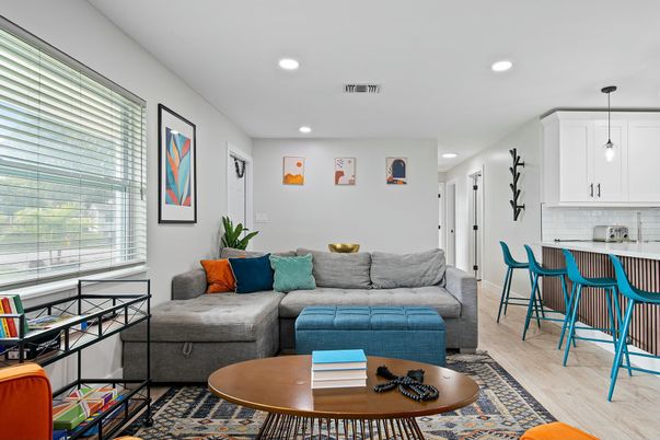 Interior, Kitchen, Living room, Pendant Lights, Recessed Lighting, Wood Texture Flooring