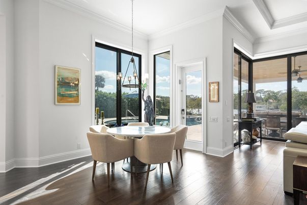Chandelier, Dining room, Interior, Pendant Lights, Wood Texture Flooring