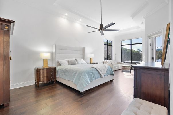 Bedroom, Interior, Recessed Lighting, Wood Texture Flooring
