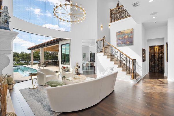 Interior, Living room, Pendant Lights, Recessed Lighting, Wood Texture Flooring
