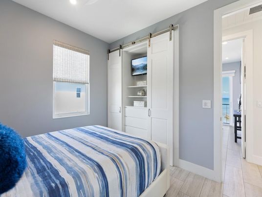 Bedroom, Interior, Recessed Lighting, Water, Wood Texture Flooring
