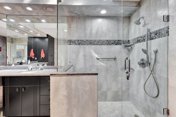 Bathroom, Glass Shower, Interior, Recessed Lighting