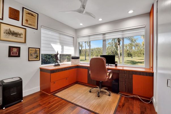 Home Office, Interior, Recessed Lighting, Wood Texture Flooring