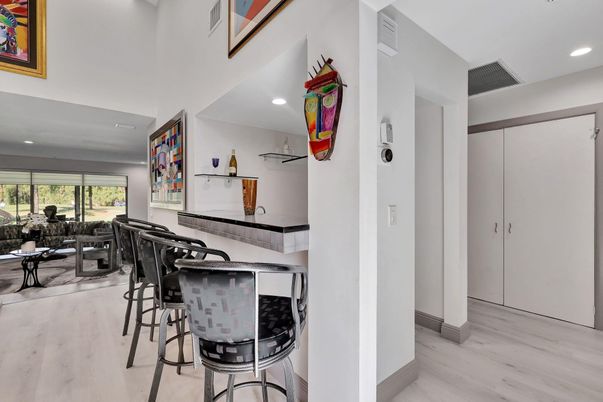Dining room, Interior, Recessed Lighting, Wood Texture Flooring