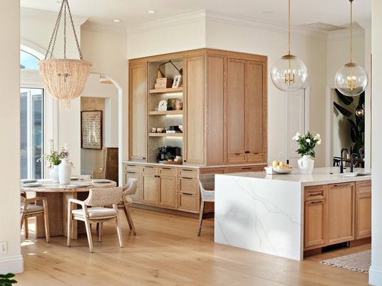 Dining room, Interior, Kitchen, Pendant Lights, Recessed Lighting, Wood Texture Flooring