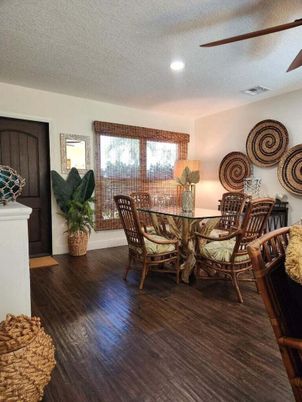Dining room, Interior, Recessed Lighting, Wood Texture Flooring