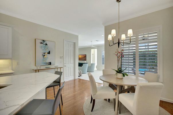 Chandelier, Dining room, Interior, Pendant Lights, Recessed Lighting, Wood Texture Flooring