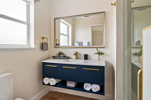 Bathroom, Glass Shower, Interior, Wood Texture Flooring