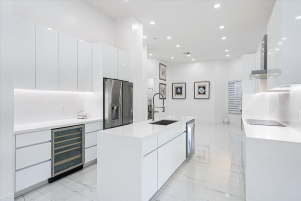 Interior, Kitchen, Marble, Recessed Lighting, Stainless Steel Appliances