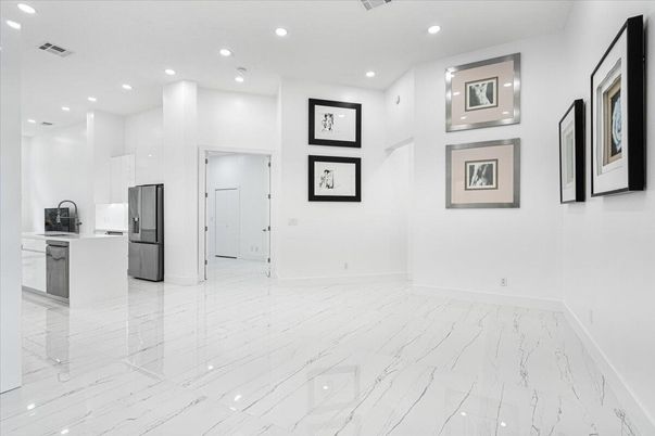 Empty room, Interior, Kitchen, Marble, Recessed Lighting