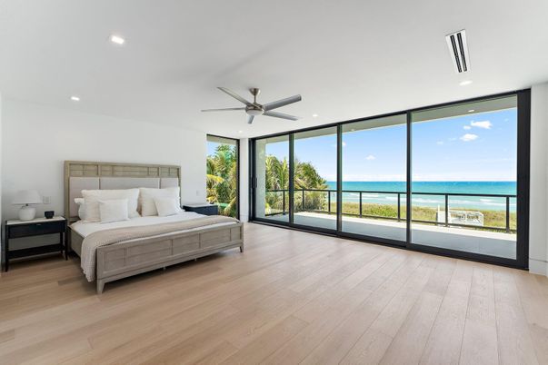 Bedroom, Interior, Recessed Lighting, Water, Wood Texture Flooring