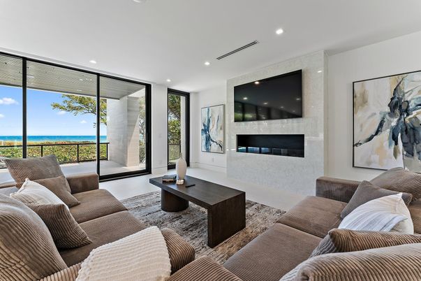 Fireplace, Interior, Living room, Recessed Lighting, Water