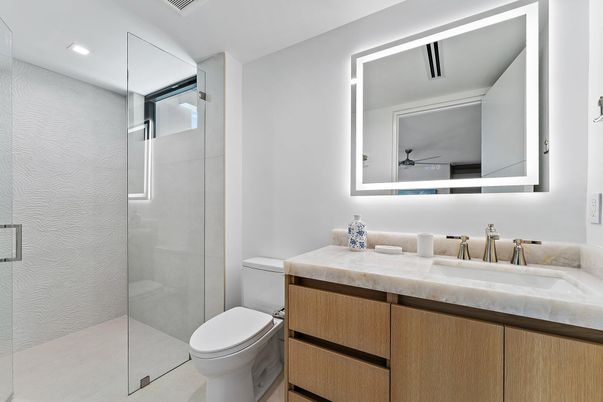 Bathroom, Glass Shower, Interior, Recessed Lighting
