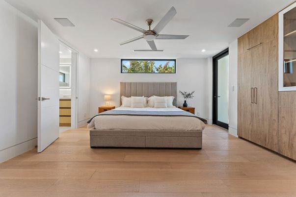 Bedroom, Interior, Recessed Lighting, Wood Texture Flooring
