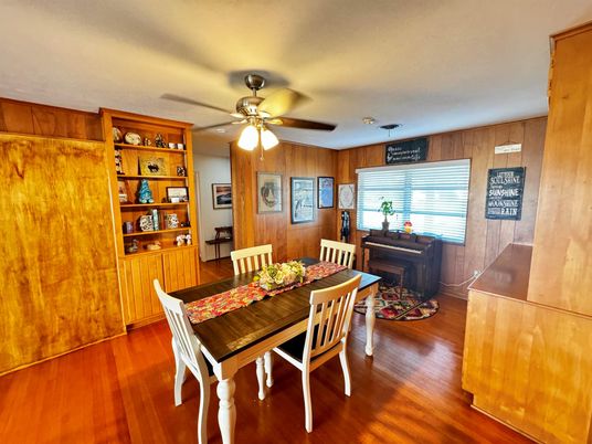 Dining room, Interior, Wood Texture Flooring, Wooden Walls