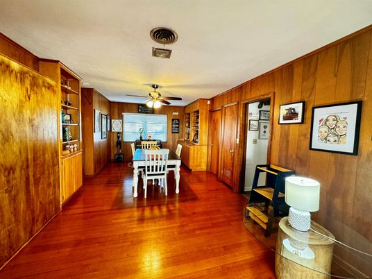 Dining room, Interior, Wood Texture Flooring, Wooden Walls