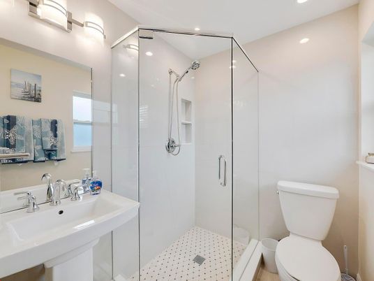 Bathroom, Glass Shower, Interior, Recessed Lighting