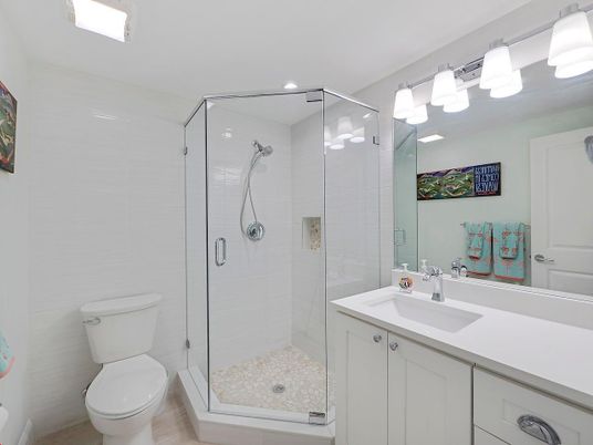 Bathroom, Glass Shower, Interior, Recessed Lighting