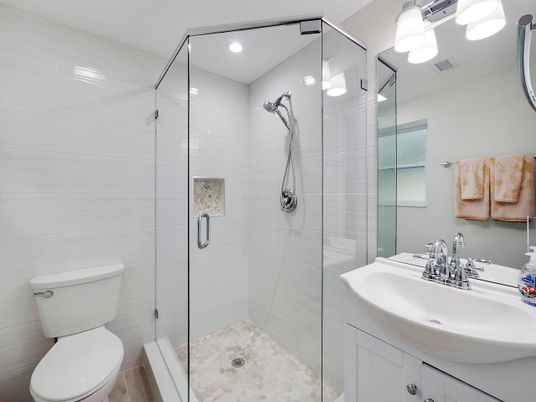 Bathroom, Glass Shower, Interior, Recessed Lighting