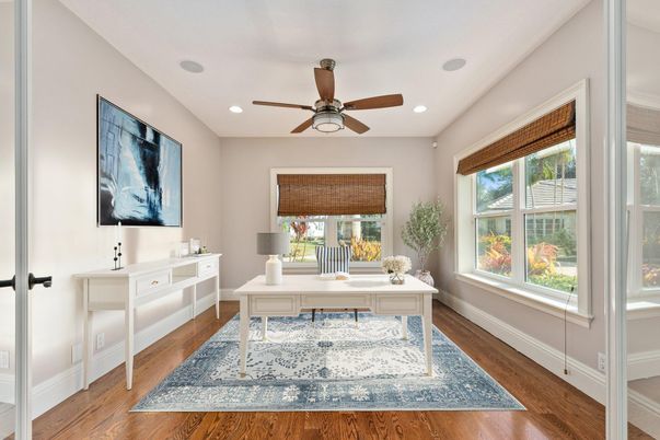 Home Office, Interior, Recessed Lighting, Wood Texture Flooring