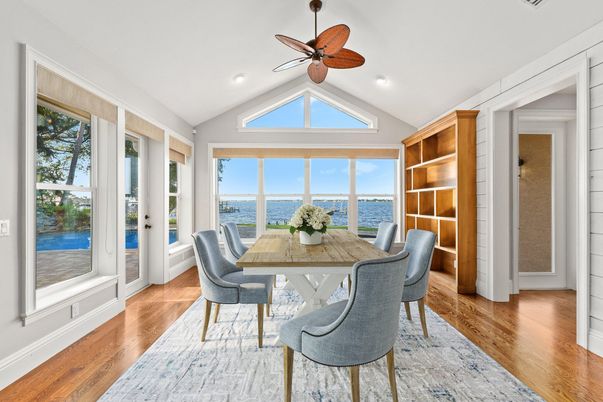 Dining room, Interior, Recessed Lighting, Water, Wood Texture Flooring