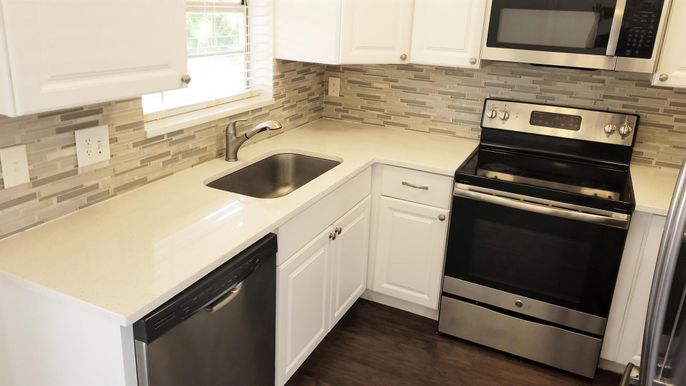Interior, Kitchen, Stainless Steel Appliances, Wood Texture Flooring