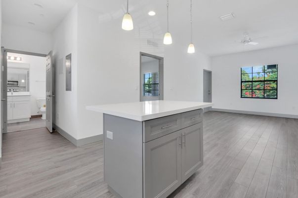 Interior, Kitchen, Pendant Lights, Recessed Lighting, Wood Texture Flooring